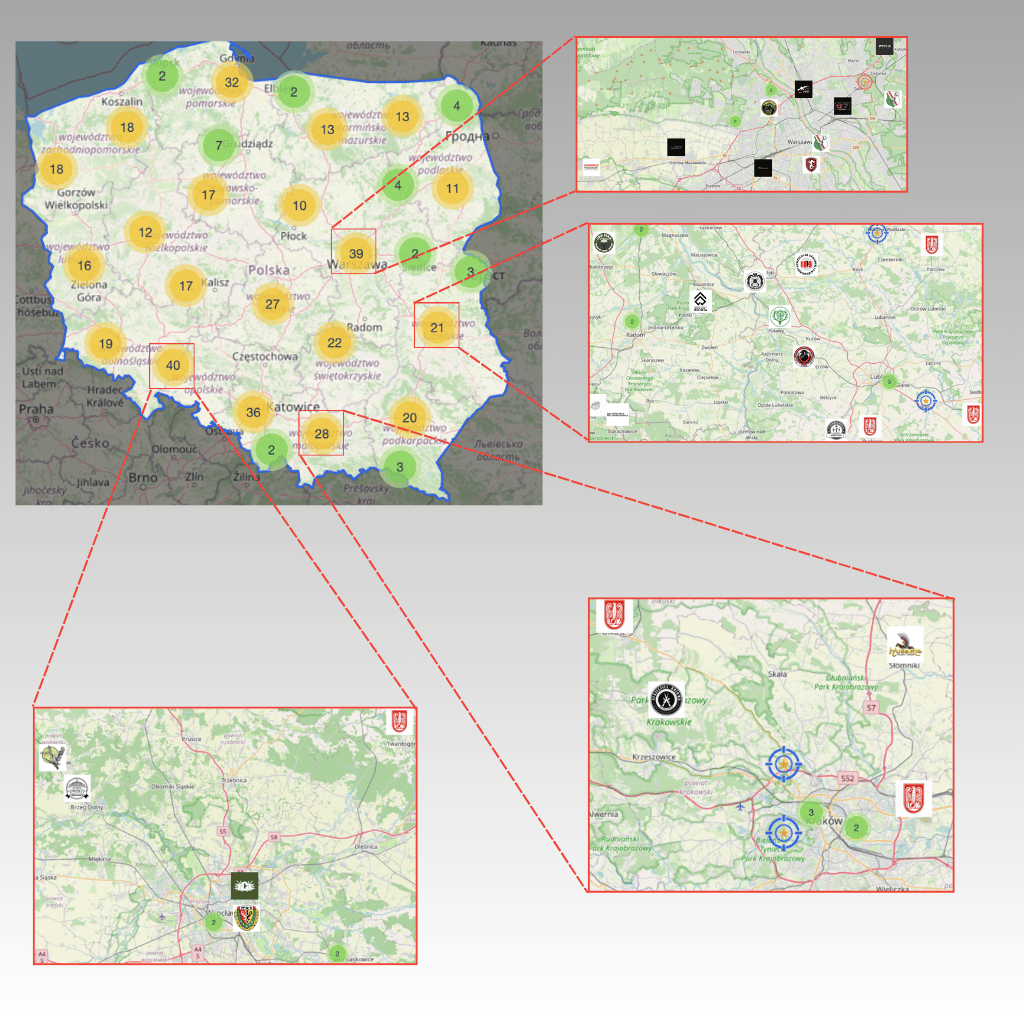 Mapa strzelnic w Polsce - znajdź strzelnicę blisko siebie